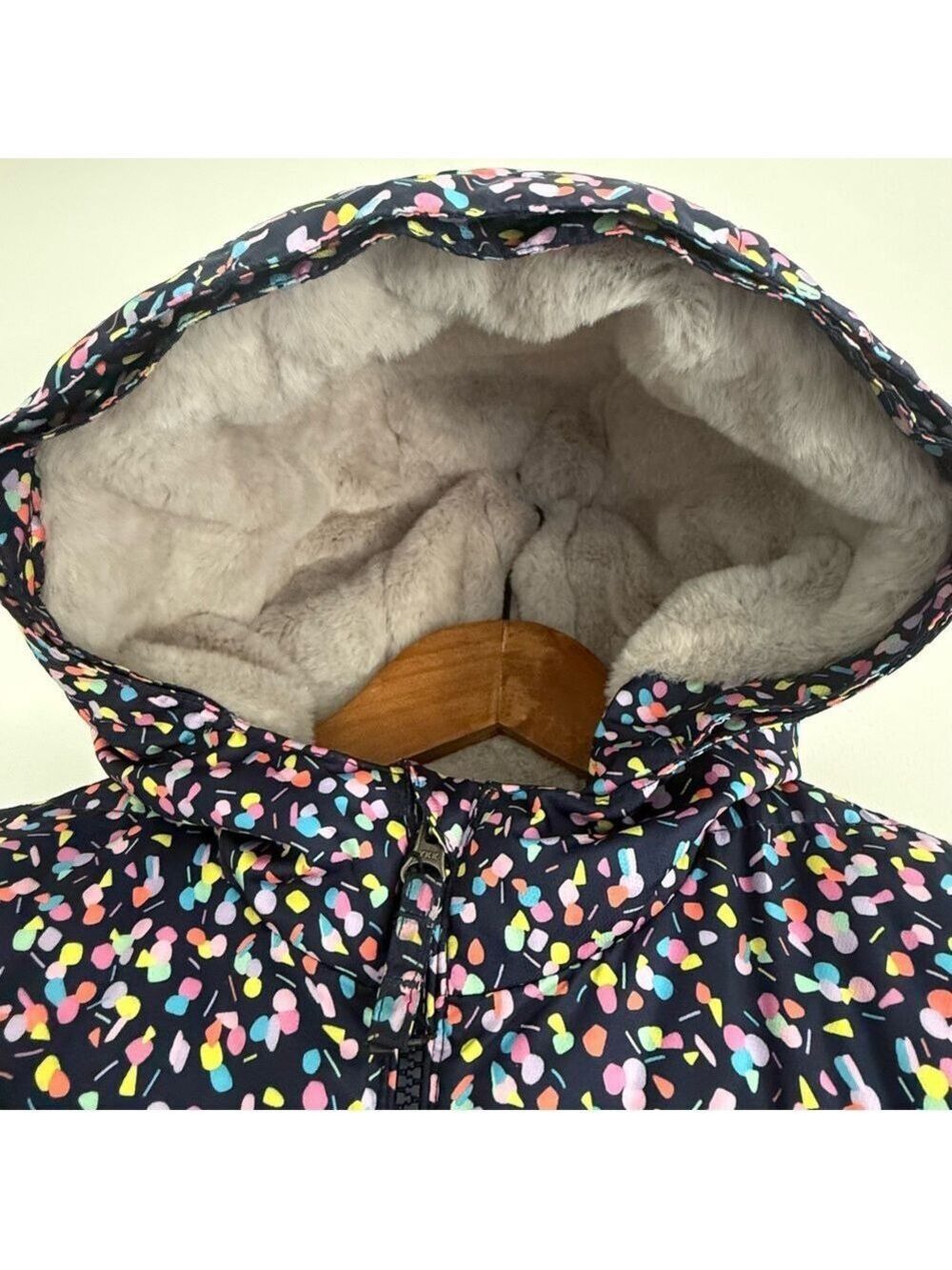 Lands' End Floral Long Winter Parka Hooded Coat Faux Fur Lining Sz Large 10-12 - Picture 3 of 14